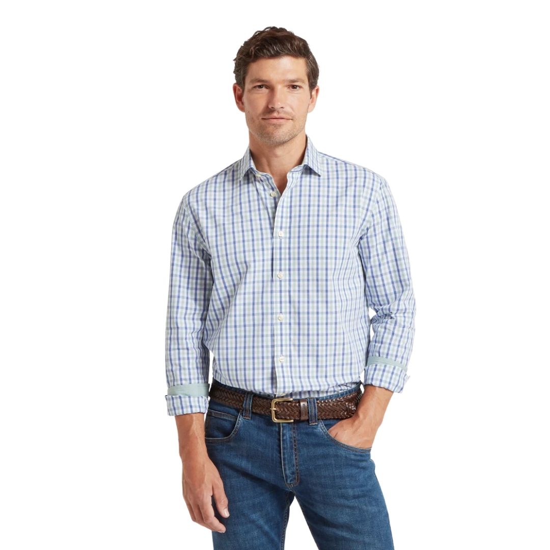 Schoffel Men's Hebden Tailored Shirt in Mist Blue Check