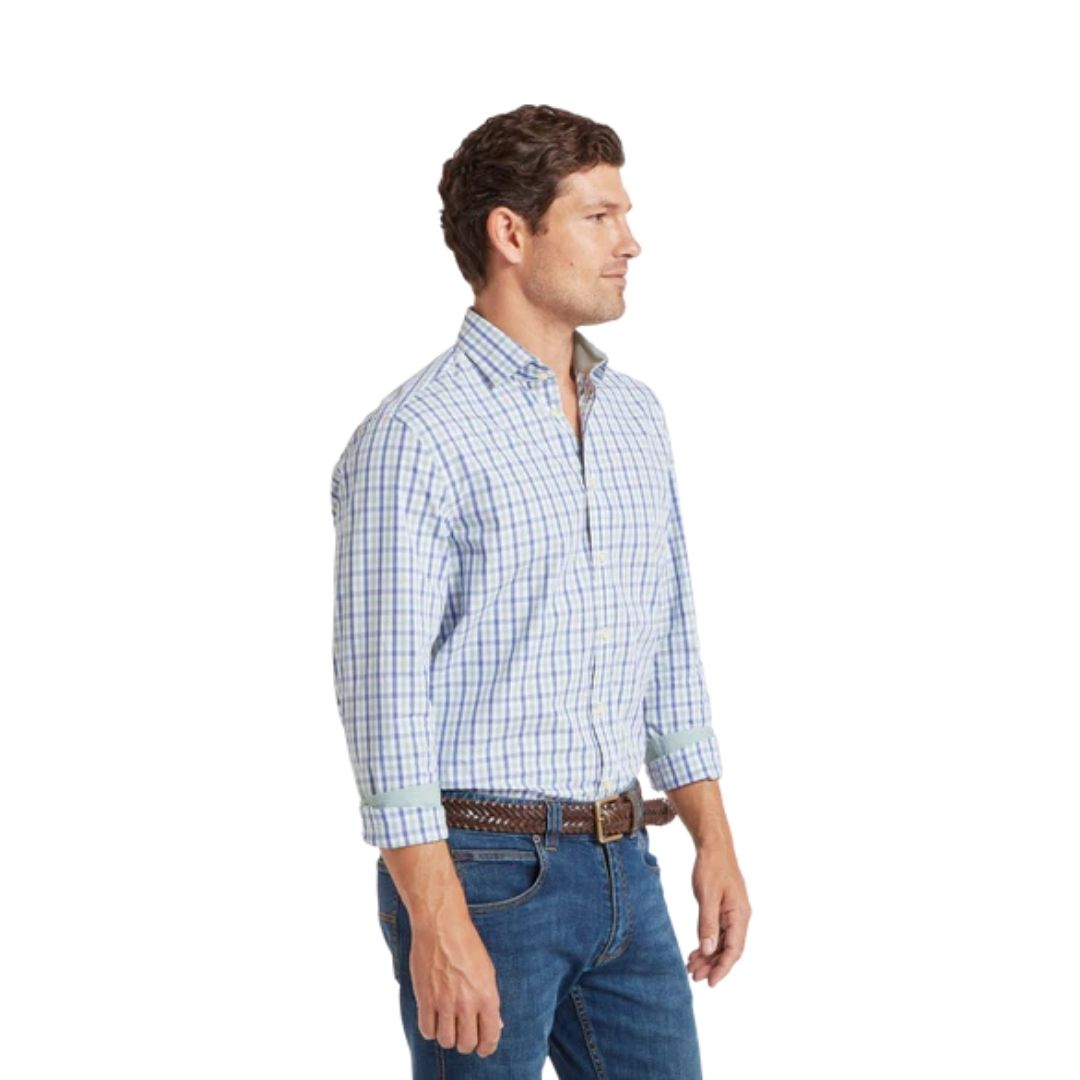 Schoffel Men's Hebden Tailored Shirt in Mist Blue Check