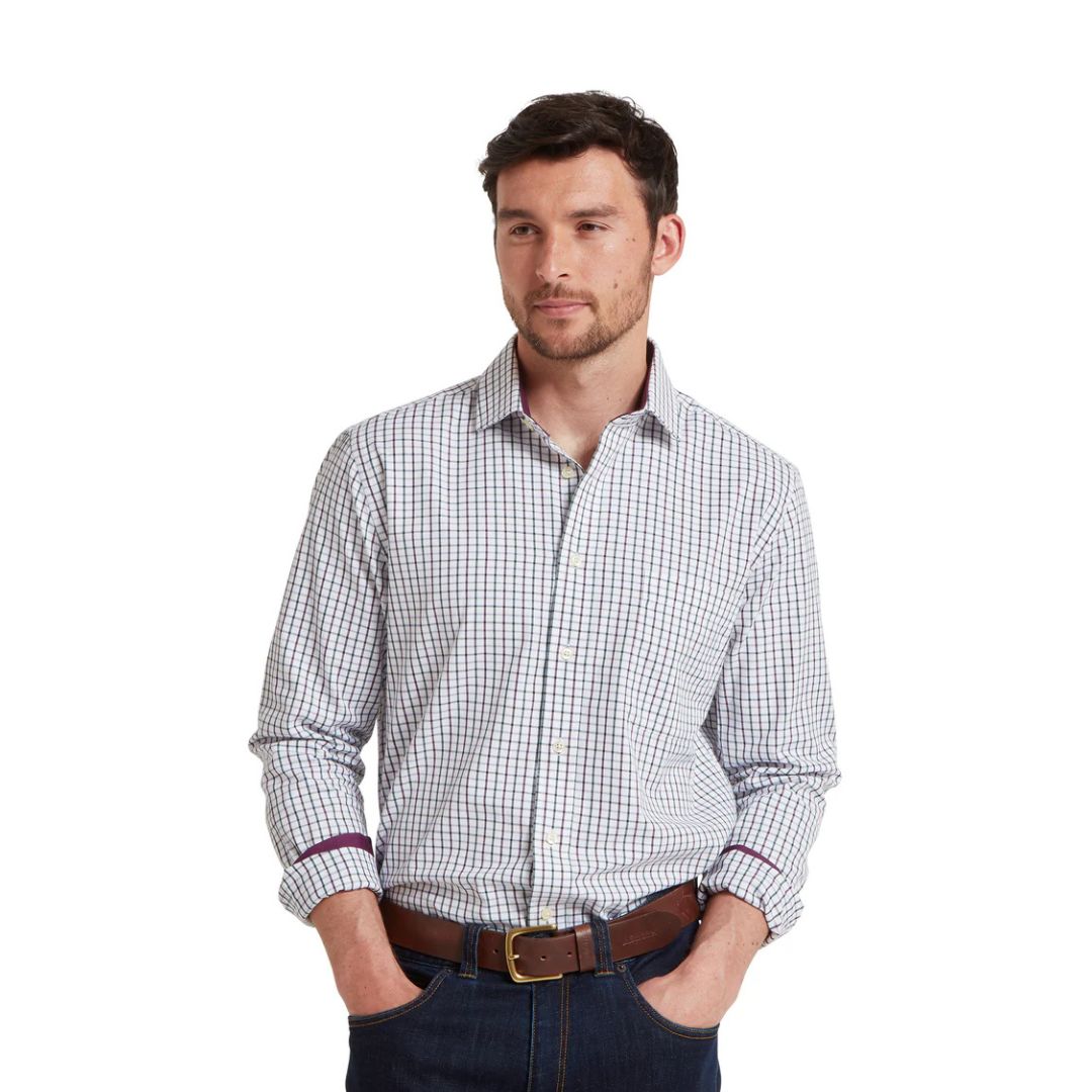 Schoffel Men's Milton Tailored Shirt in Plum & Botanical Green