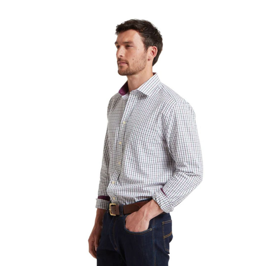 Schoffel Men's Milton Tailored Shirt in Plum & Botanical Green