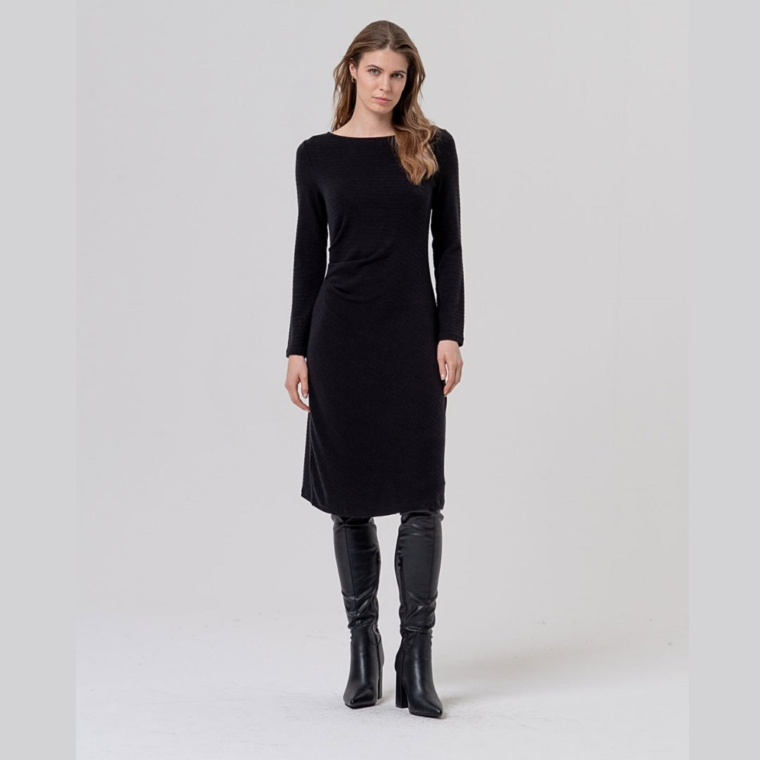 Surkana Bold Boat Neckline Dress in Black