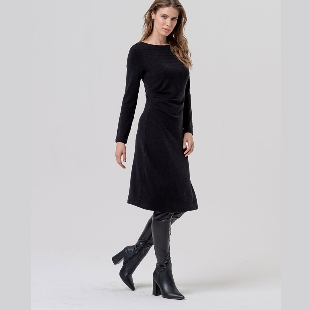 Surkana Bold Boat Neckline Dress in Black