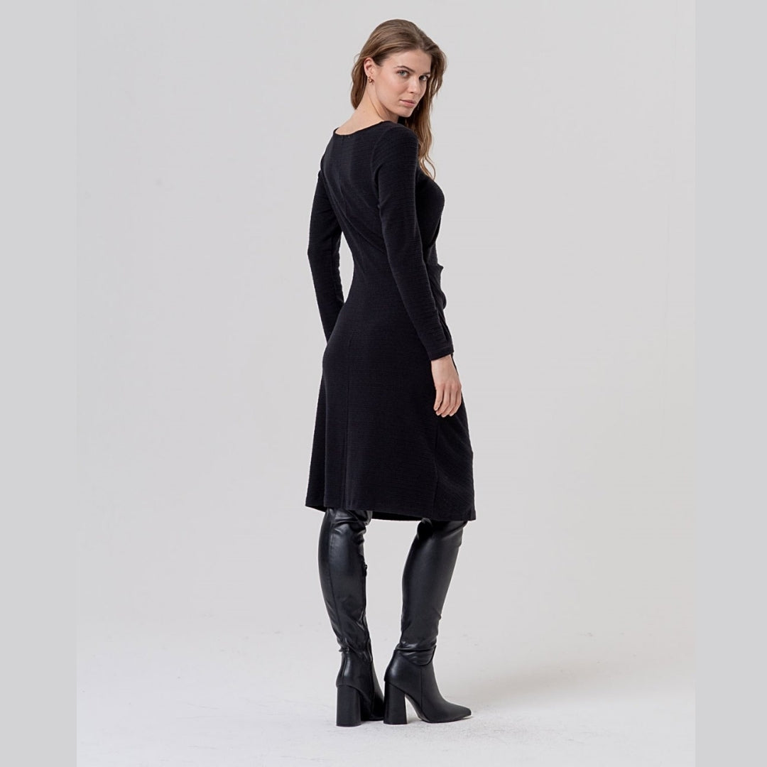 Surkana Bold Boat Neckline Dress in Black