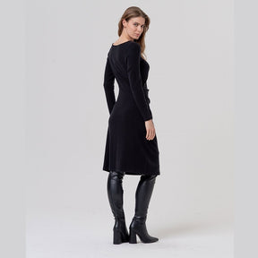 Surkana Bold Boat Neckline Dress in Black