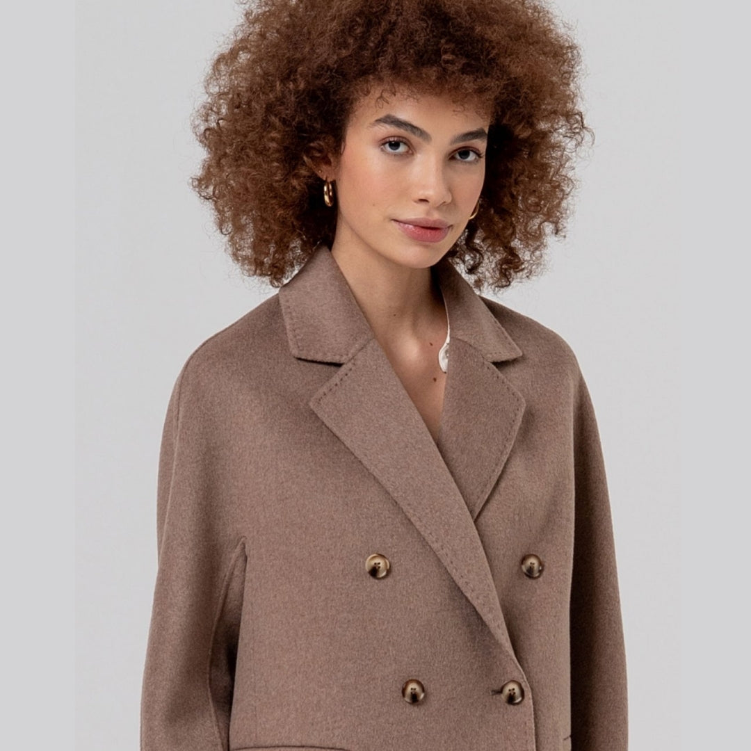 Surkana Double Breasted Short Coat in Camel
