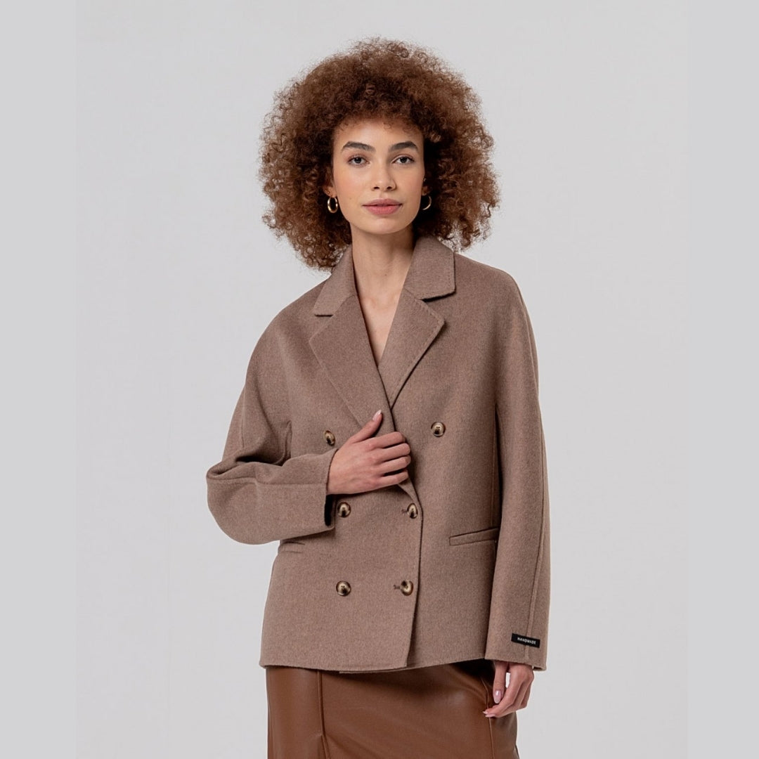 Surkana Double Breasted Short Coat in Camel