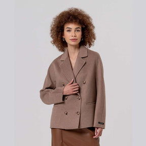 Surkana Double Breasted Short Coat in Camel