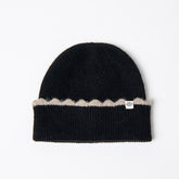 Surkana Gofe Beanie in Black with contrasting Scallop Detail in Beige