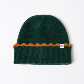 Surkana Gofe Beanie in Green with contrasting Scallop Detail in Orange