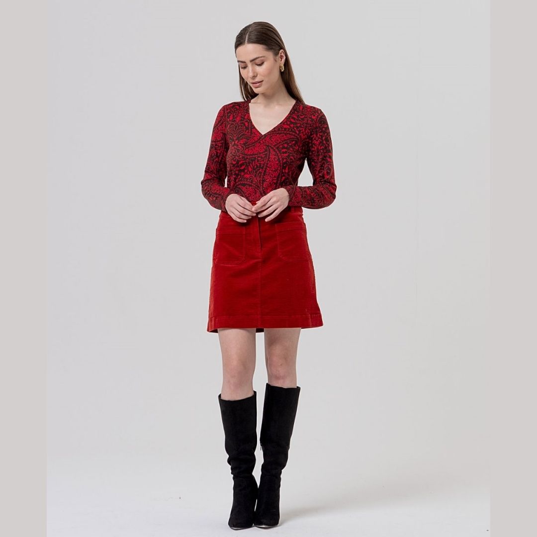 Surkana Short Skirt with Patch Pockets in Red
