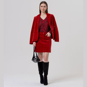 Surkana Short Skirt with Patch Pockets in Red