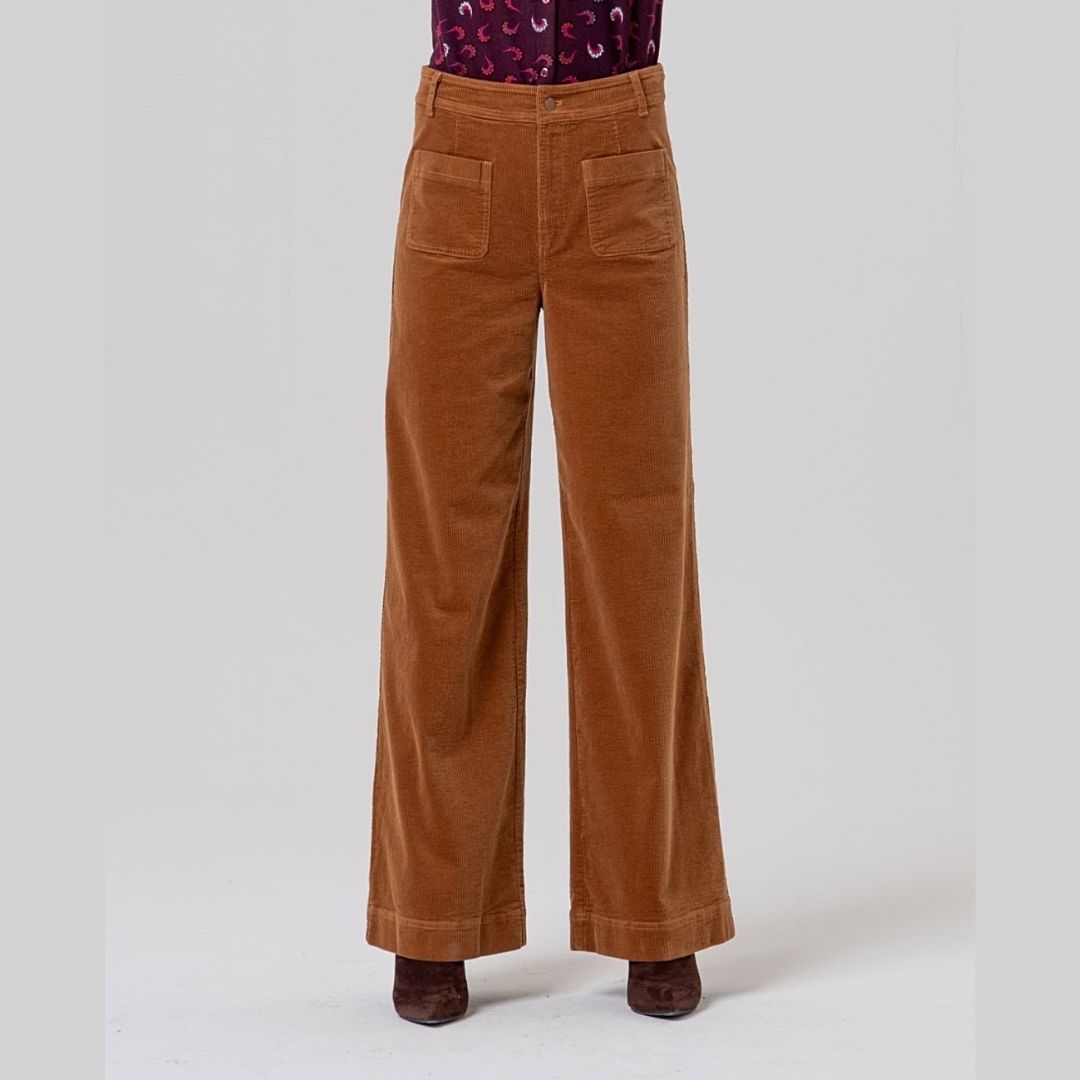 Surkana Wide Pants with Patch Pockets in Toffee