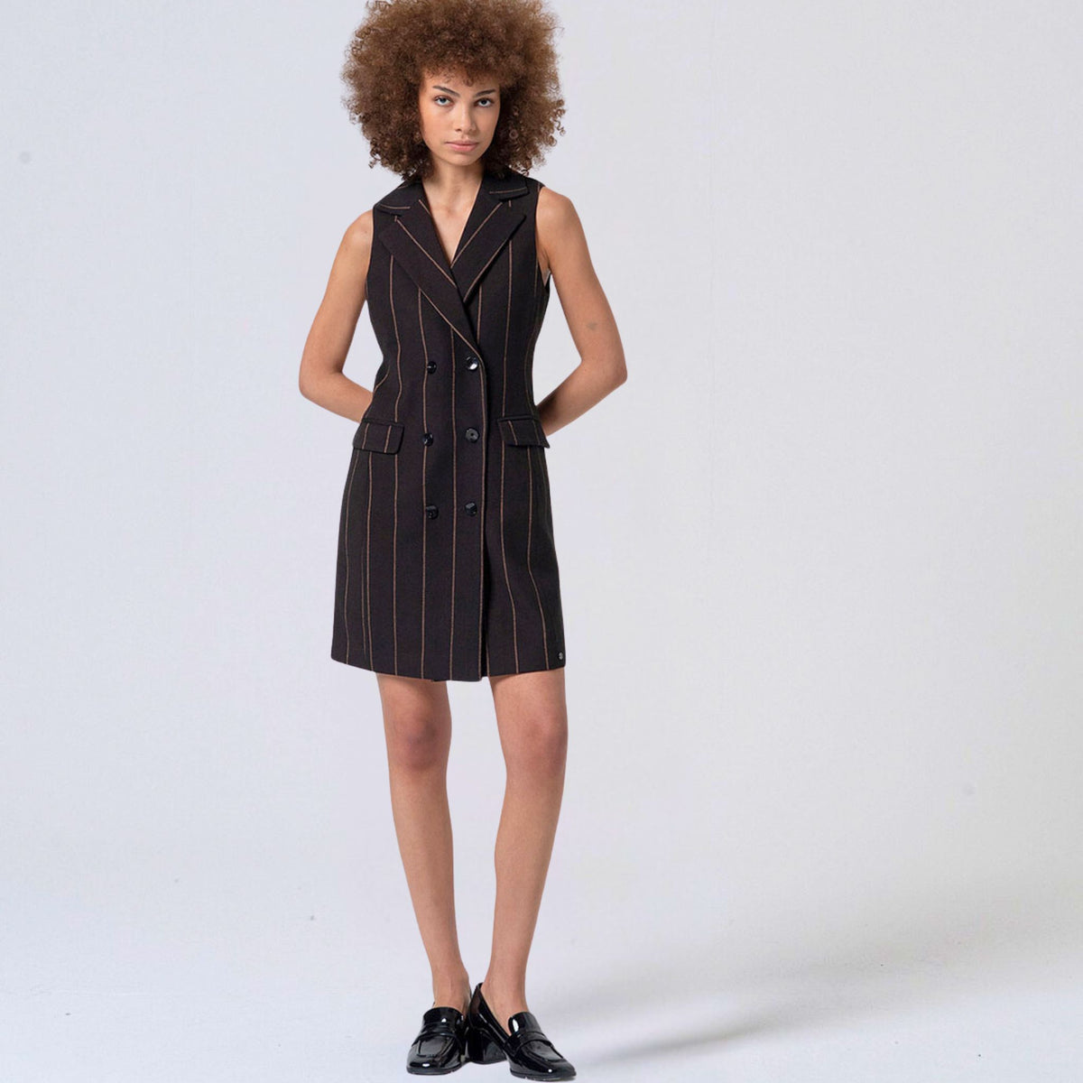 Surkana Women's Irdi Pinstripe Blazer Dress in Brown
