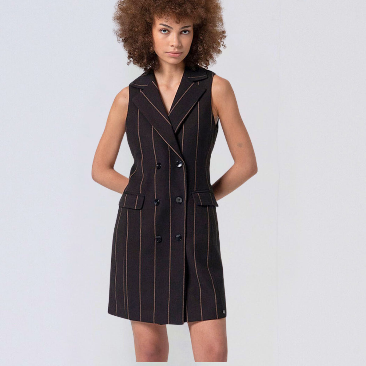 Surkana Women's Irdi Pinstripe Blazer Dress in Brown