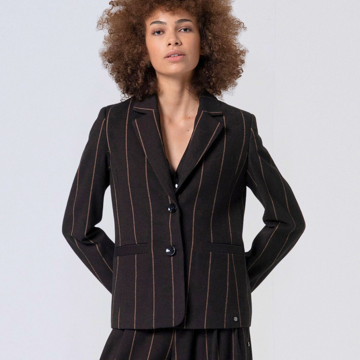 Surkana Women's Irdi Pinstripe Blazer in Brown