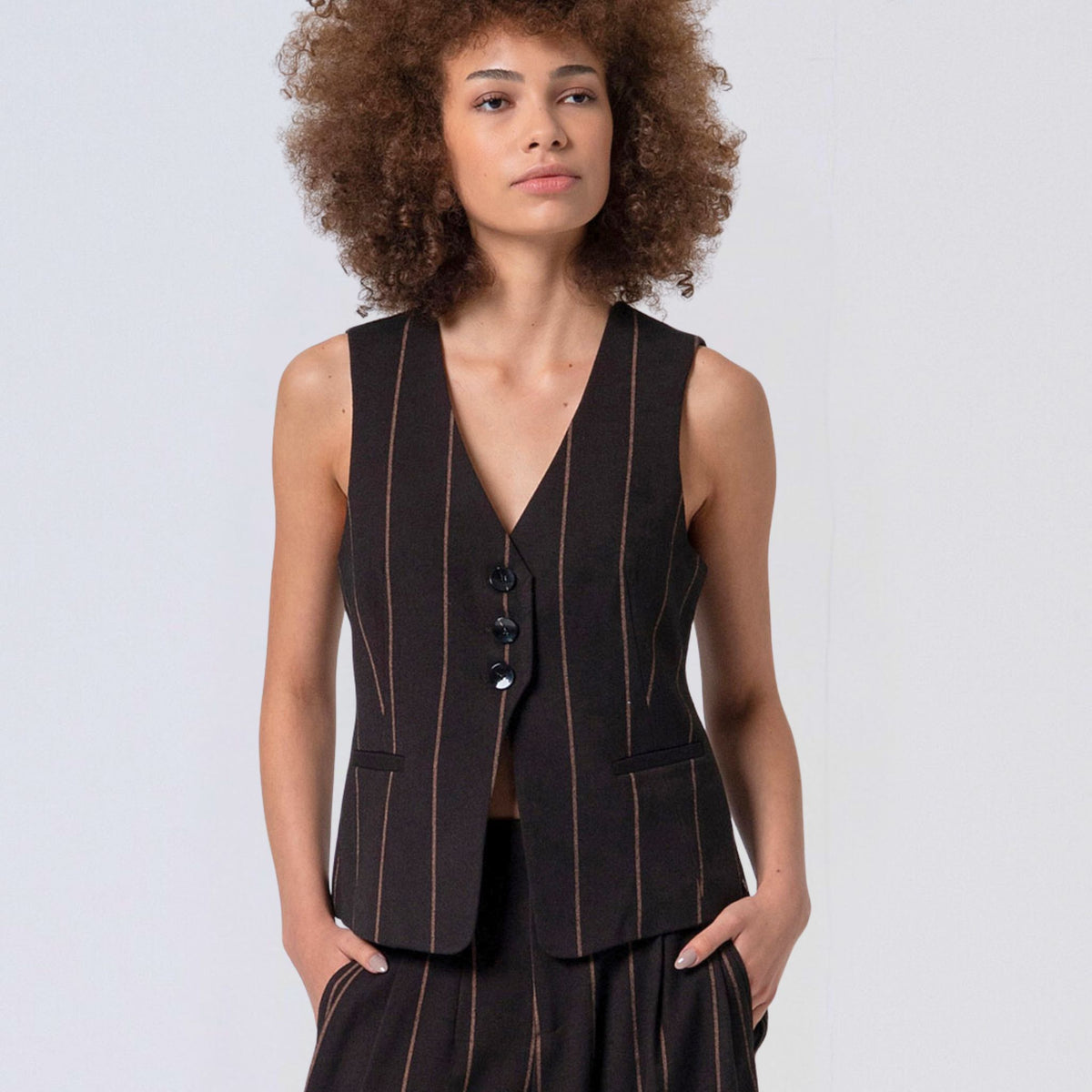Surkana Women's Irdi Pinstripe Vest in Brown