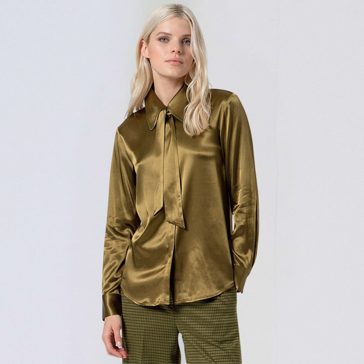 Surkana Women's Irpo Neck Tie Shirt in Khaki