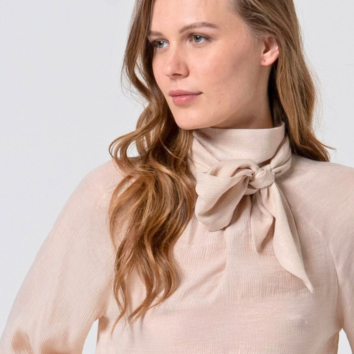 Surkana Women's Liex Blouse with Neck Tie Blouse Ecru