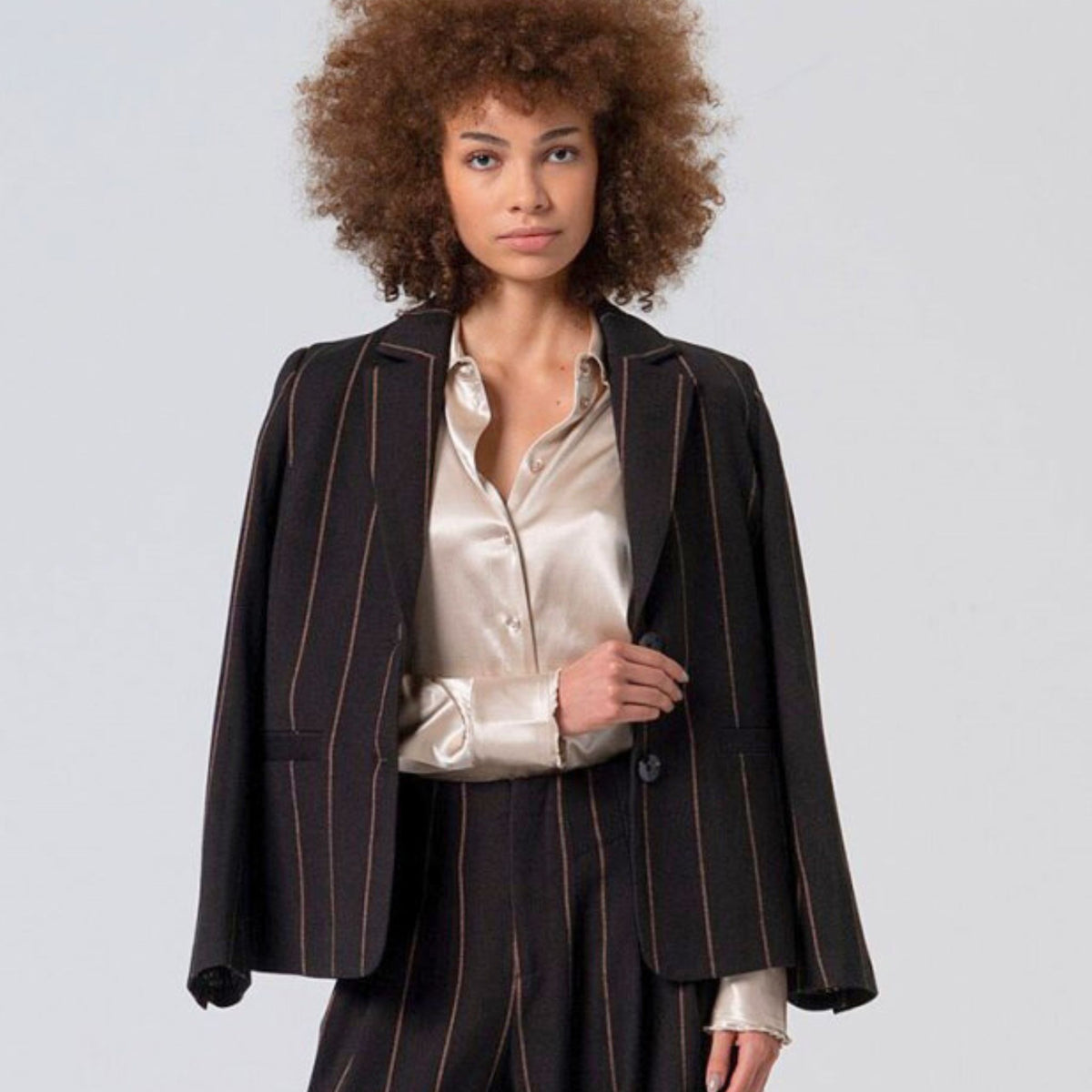 Surkana Women's Liki Satin Shirt in Beige with Cuff Detail
