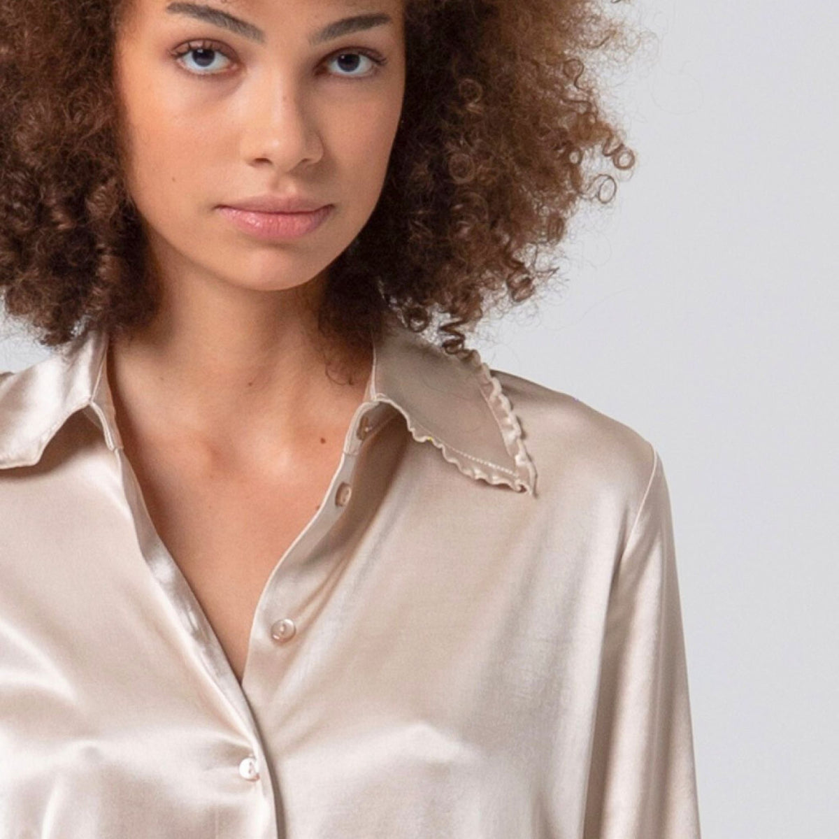 Surkana Women's Liki Satin Shirt in Beige with Cuff Detail