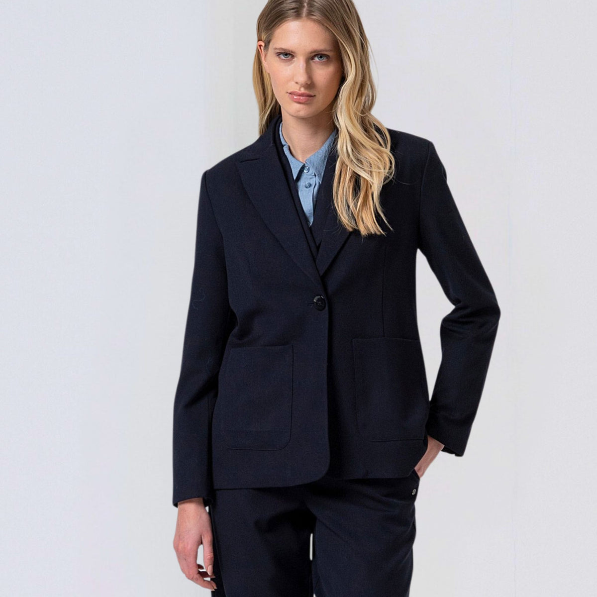Surkana Women's Lily Printed Lining Blazer in Navy Blue