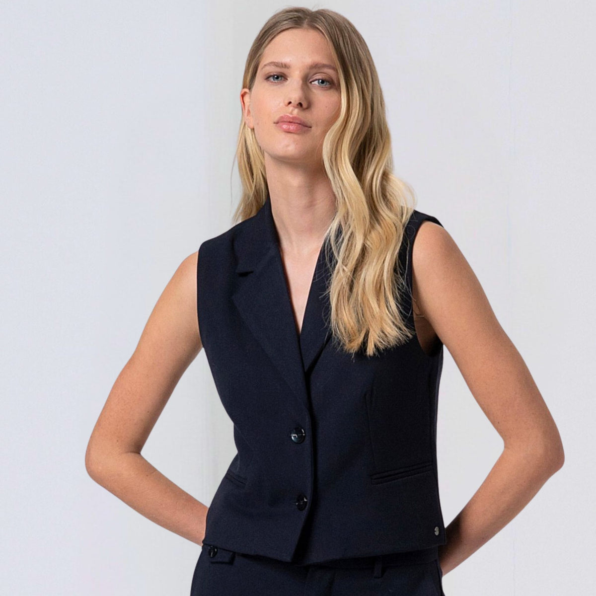 Surkana Women's Lily Printed Lining Vest in Navy Blue