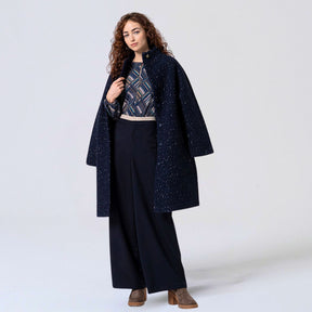Surkana Women's Lily Wide Trousers with Contrasting Waistband in Navy & Blue