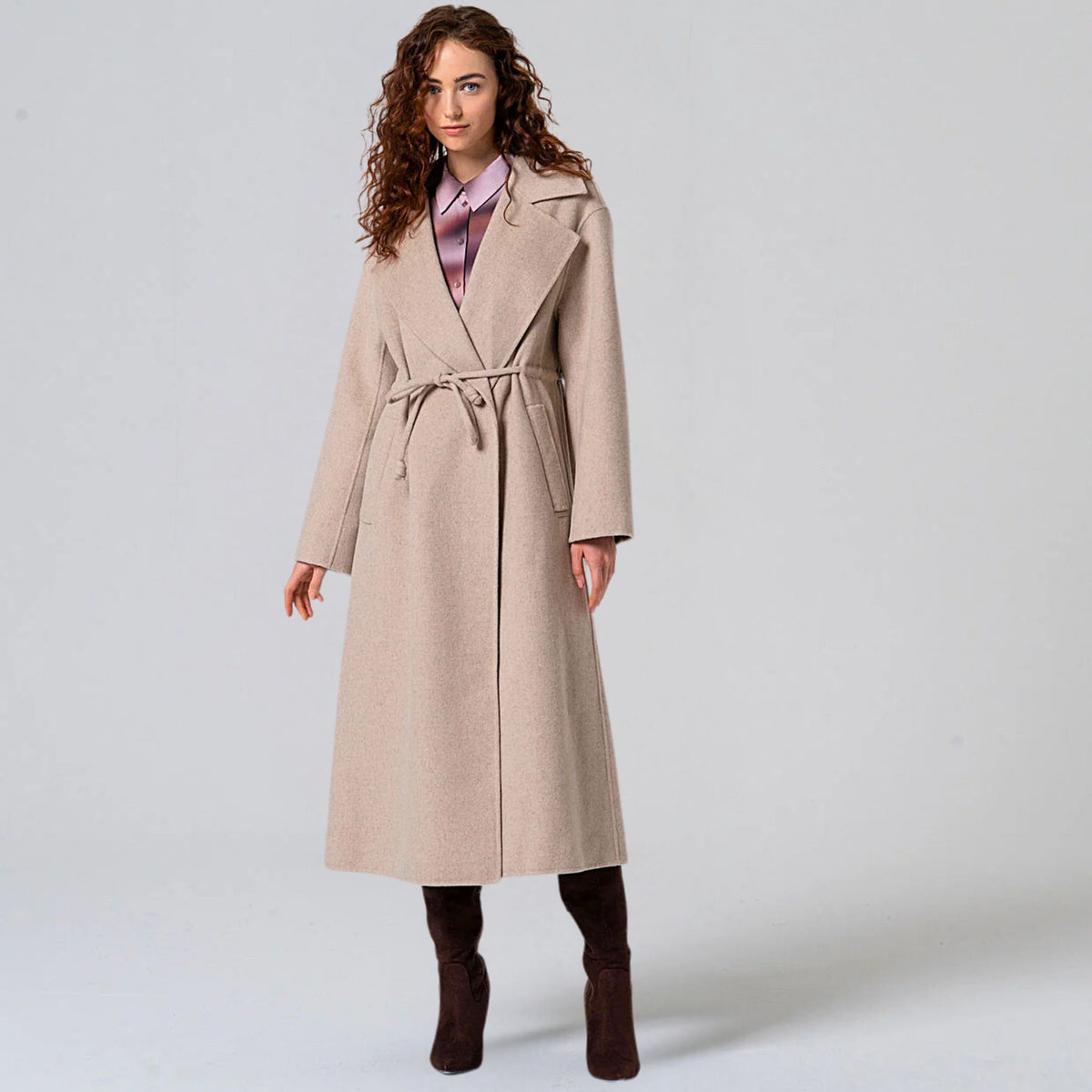 Surkana Women's Lina Handmade Wool Coat in Stone