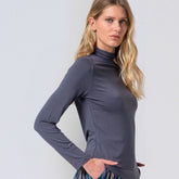 Surkana Women's Lisi Turtleneck Fitted Long Sleeves T-Shirt in Dark Grey