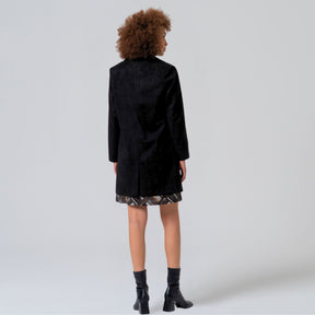 Surkana Women's Lisu Frock Oversize Velvet Effect Coat in Black