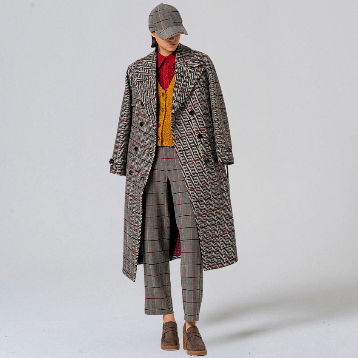 Surkana Women's Maco Wool Herringbone Trench Coat in Camel