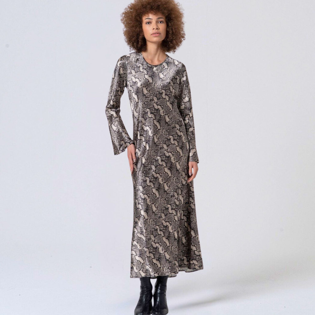 Surkana Women's Mady Long Animal-Print Dress in Grey