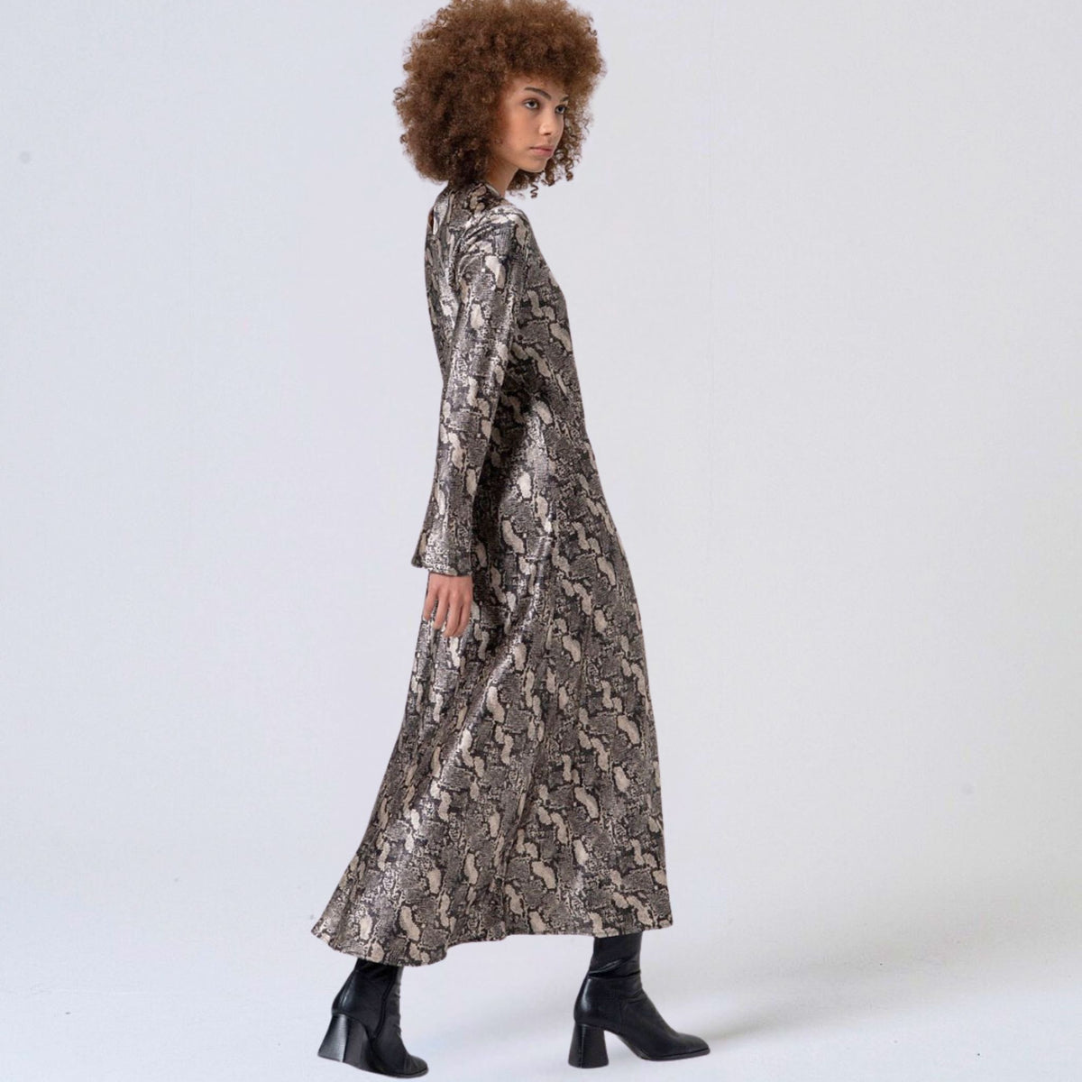 Surkana Women's Mady Long Animal-Print Dress in Grey