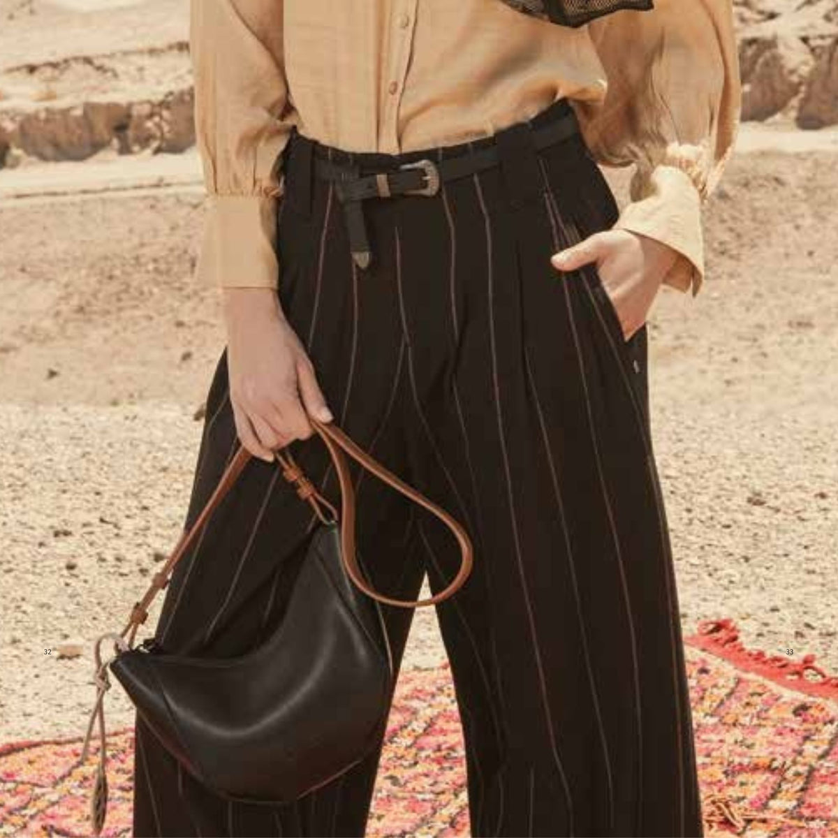 Surkana Women's Pinstriped Wide Leg Trousers in Brown