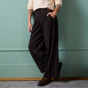 Surkana Women's Pinstriped Wide Leg Trousers in Brown