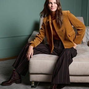 Surkana Women's Pinstriped Wide Leg Trousers in Brown