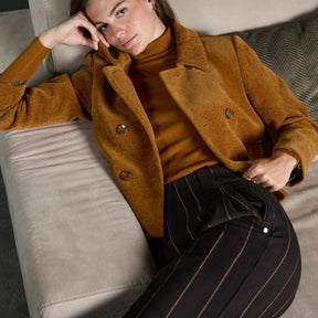 Surkana Women's Pinstriped Wide Leg Trousers in Brown