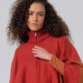 Surkana Women's Poli Plaid Zipper Poncho in Tile