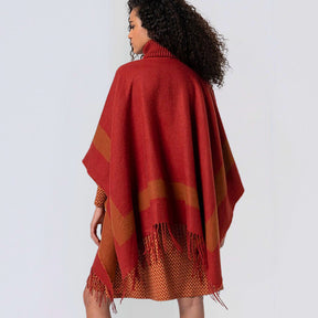 Surkana Women's Poli Plaid Zipper Poncho in Tile