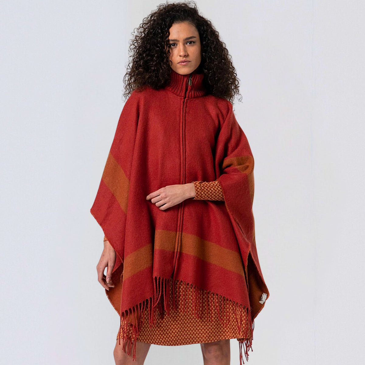 Surkana Women's Poli Plaid Zipper Poncho in Tile