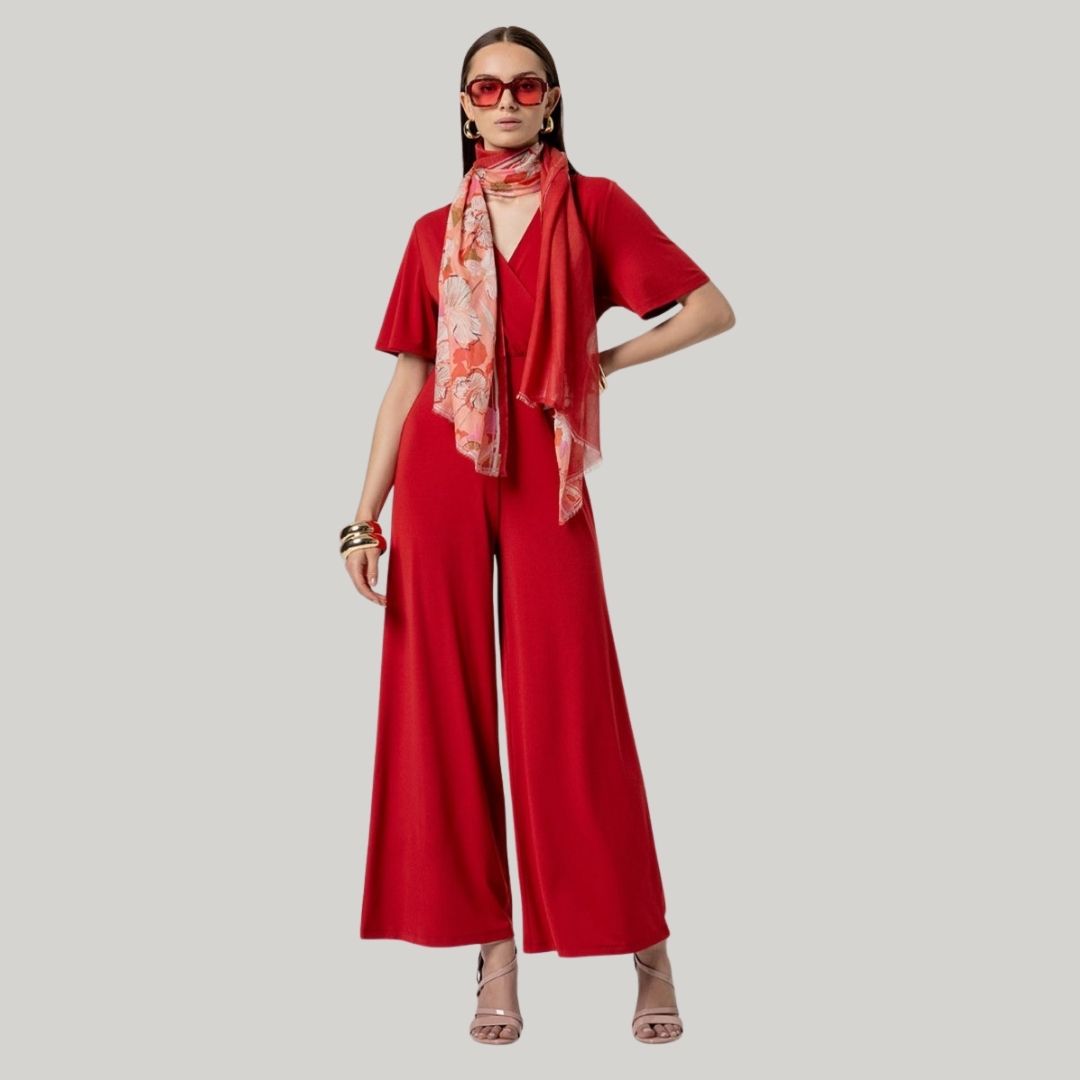 Surkana Women's Cross Neck Jumpsuit in Red