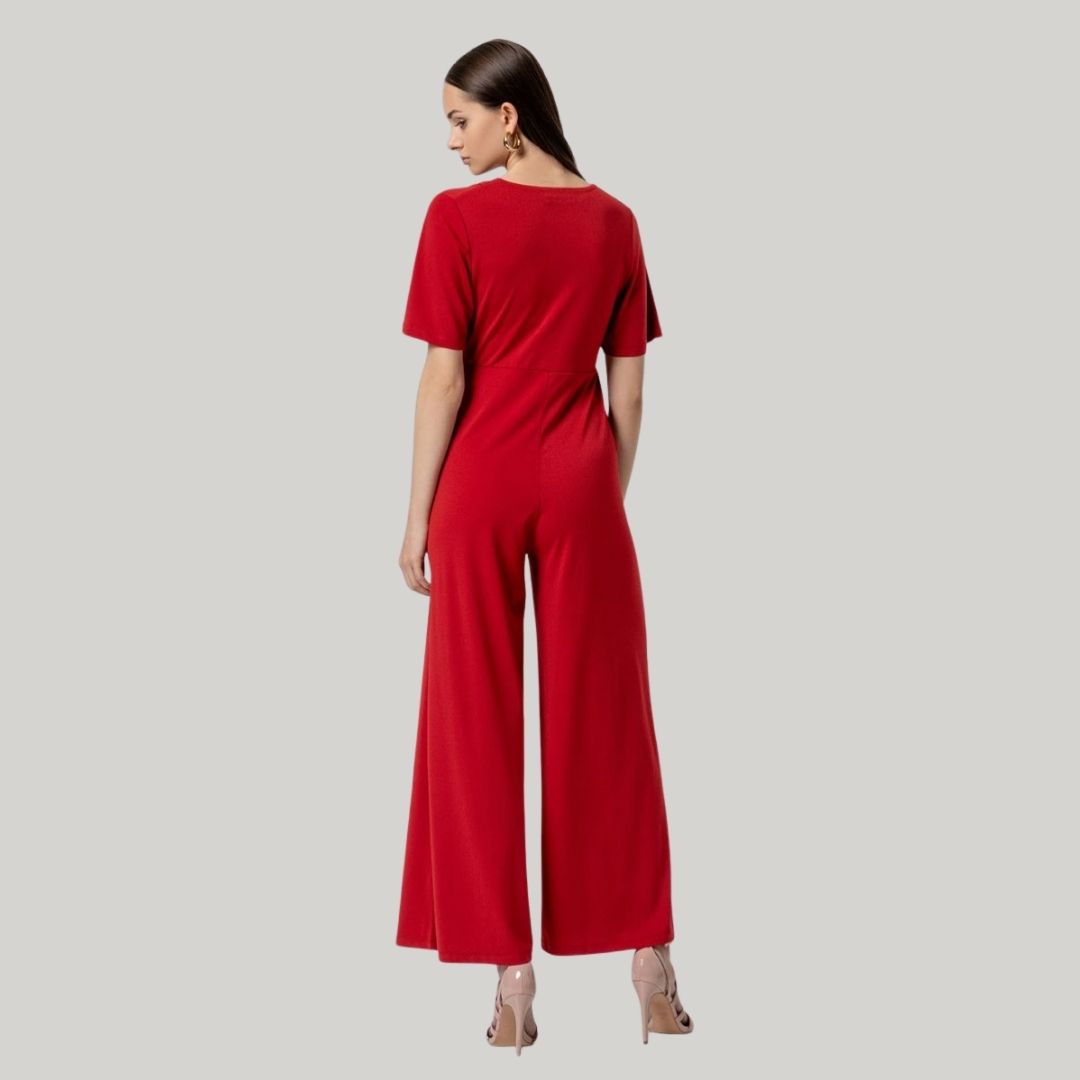 Surkana Women's Cross Neck Jumpsuit in Red