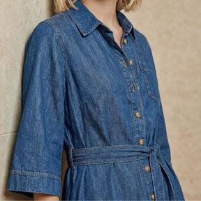 Surkana Women's Long Shirt Dress in Blue Denim