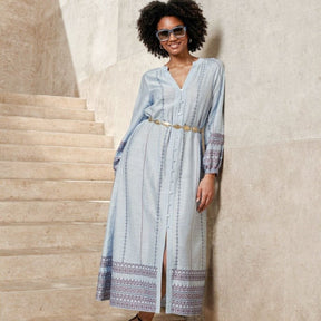 Surkana Women's Long Shirt Dress in Sky Blue