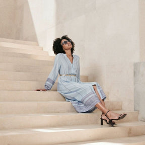 Surkana Women's Long Shirt Dress in Sky Blue
