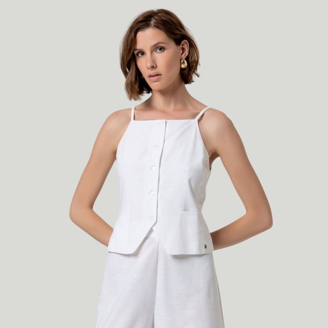 Surkana Women's Long Strap Vest in White