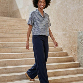 Surkana Women's Pocketed Pants in Navy Blue