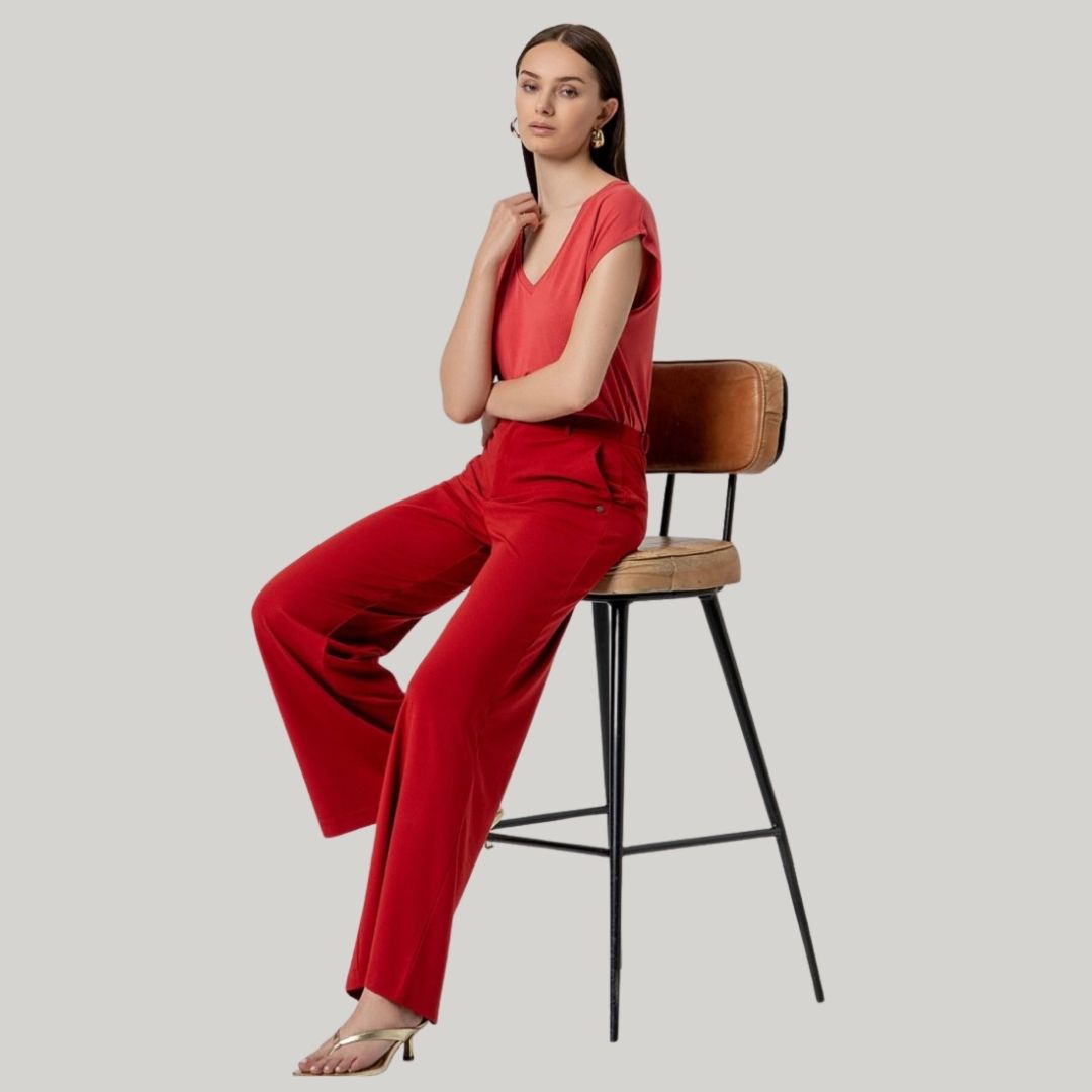 Surkana Women's Pocketed Pants in Red