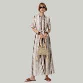 Surkana Women's Short Sleeve Shirt Dress in Beige