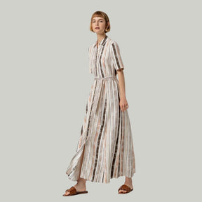 Surkana Women's Short Sleeve Shirt Dress in Beige